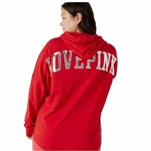 PINK Victoria's Secret Red Hoodie with Silver Lettering